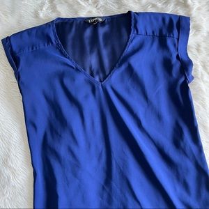 Deep Blue Vneck Cap Sleeve Silky Blouse